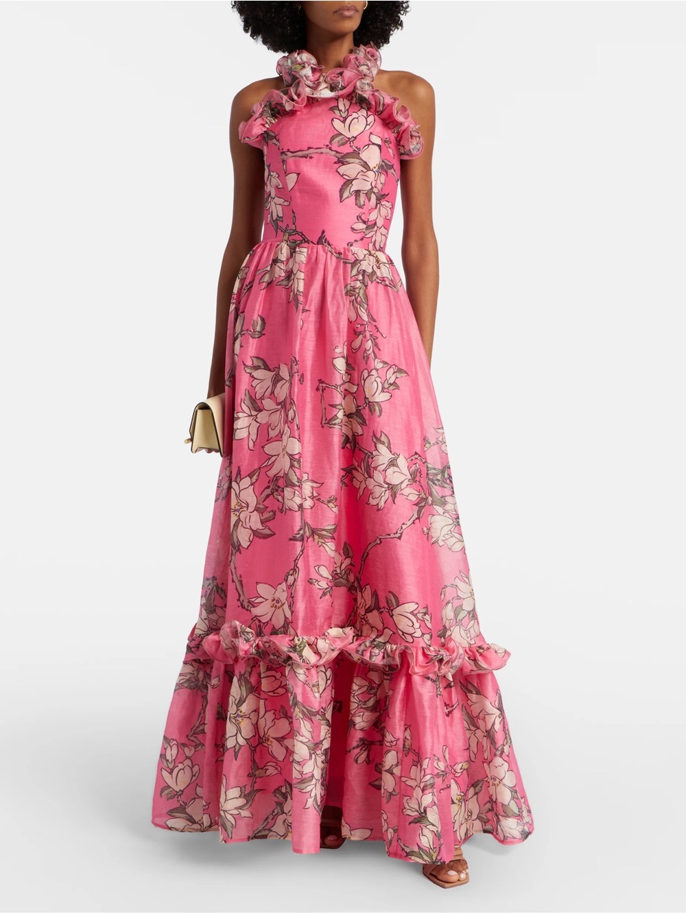 Leo Lin Pink Floral Ruffle Midi Dress